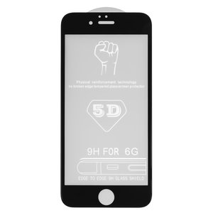 Захисне скло All Spares для Apple iPhone 6, iPhone 6S, 0,26 мм 9H, 5D Full Glue, чорний, шар клею нанесений по всій поверхні