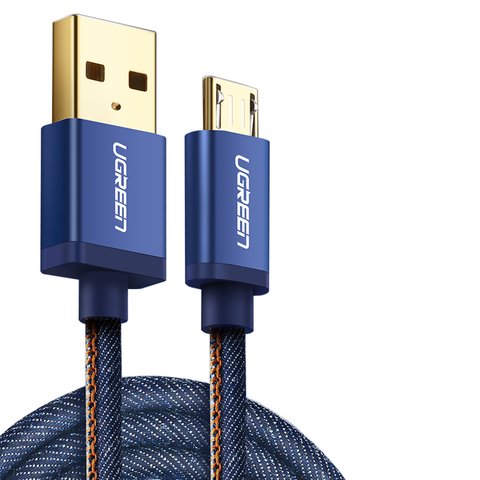 USB кабель UGREEN, USB тип A, micro USB тип B, 100 см, 2 A, синій, denim, #6957303843978