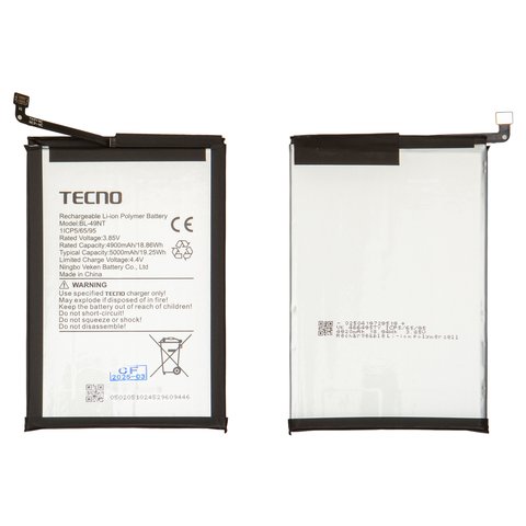 Аккумулятор BL 49NT для Tecno Pop 7 BF6 , Pop 8, Pop 9 4G, Spark Go 2023  BF7 , Spark Go 2024  BG6 , Spark Go 1 KL4 , Li Polymer, 3,85 B, 5000 мАч, Original PRC 