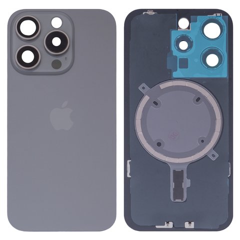 Задняя панель корпуса для iPhone 15 Pro, серая, со стеклом камеры, High Copy, natural titanium