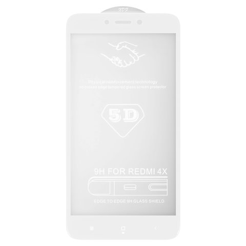 Tempered Glass Screen Protector All Spares compatible with Xiaomi Redmi 4X, 5D Full Glue, white, the layer of glue is applied to the entire surface of the glass 
