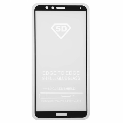 Tempered Glass Screen Protector All Spares compatible with Huawei Honor 7X, 5D Full Glue, black, the layer of glue is applied to the entire surface of the glass 