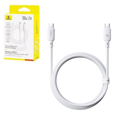 USB Cable Baseus Silky, 2xUSB type C, 200 cm, 100 W, white, silicone  #P10377704213 01