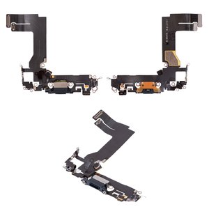 Flat Cable compatible with iPhone 13 mini, charge connector, black, with microphone, with components, Original PRC , Lightning, midnight 