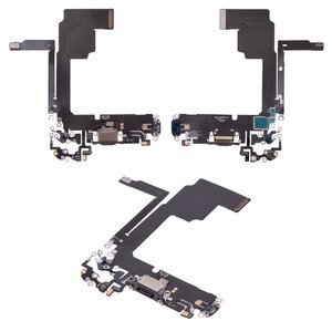 Flat Cable compatible with iPhone 15 Pro, charge connector, black, with microphone, HC 