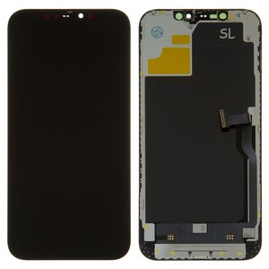 Pantalla LCD puede usarse con Apple iPhone 12 Pro Max, negro, con marco, HC, con plásticos de cámara y sensor de acercamiento, OLED , OEM hard, SL
