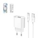 Adaptador de red Hoco C109A, 18 W, Quick Charge, blanco, con cable USB Tipo-C, 1 puerto, #6931474784834