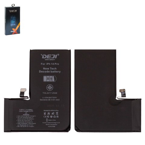 Batería Deji puede usarse con Apple iPhone 14 Pro, Li ion, 3.87 V, 3510 mAh, mayor capacidad, sin mensaje de error, decode battery