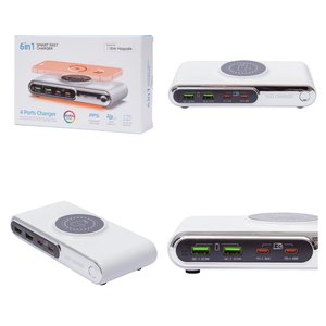 Мережевий зарядний пристрій Kingmax WLX F9A, 72 Вт, Wireless Charge, Quick Charge, Power Delivery PD , з підcвіткою, 4 порта