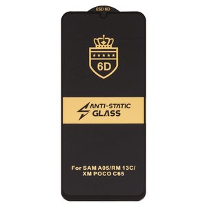 Защитное стекло ESD 6D для Xiaomi Poco C65, Redmi 13C; Samsung A055 Galaxy A05, A065 Galaxy A06, совместимо с чехлом, Full Glue, Anti Static, без упаковки , черный